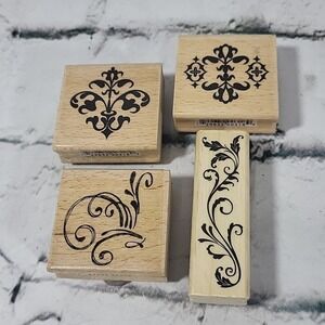 Hampton‎ Art Rubber Stamps Lot Of 4 Ornate Damask Fleur De Lis Flourish Accents